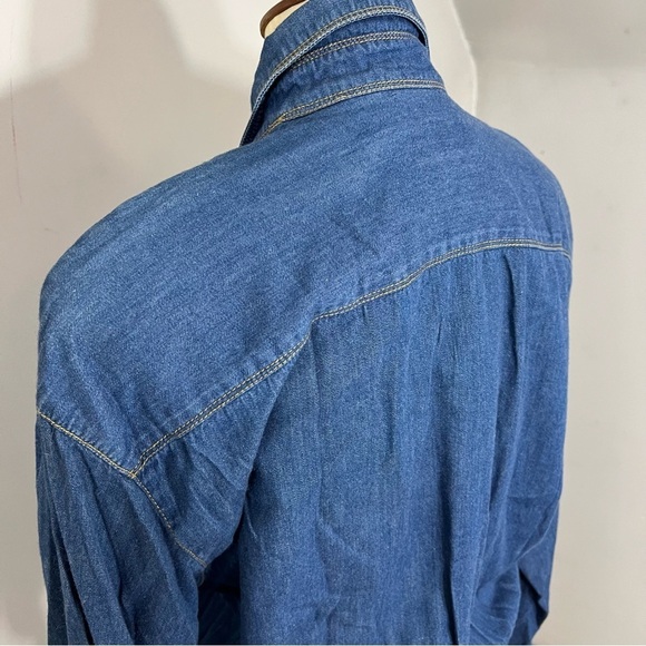 Vintage Red Plaid Denim Long Sleeve Maxi Dress Country Southern Preppy Modest - Picture 12 of 14